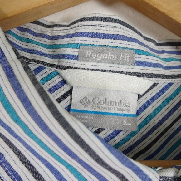 Columbia Short Sleeve Shirt Men's Size XL Blue Stripe Thompson Hill Button Front - Picture 5 of 8